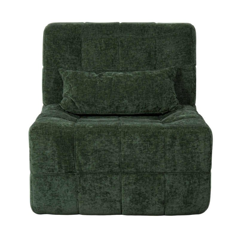 Sofá individual extragrande de espuma completa en pana verde esmeralda con diseño de bloques