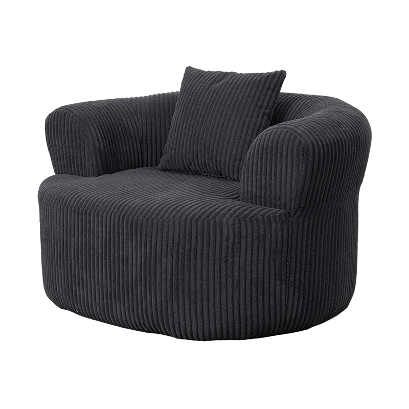 Sofá envolvente individual de espuma integral en pana gris oscuro con cojines a juego