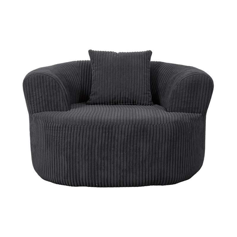 Sofá envolvente individual de espuma integral en pana gris oscuro con cojines a juego