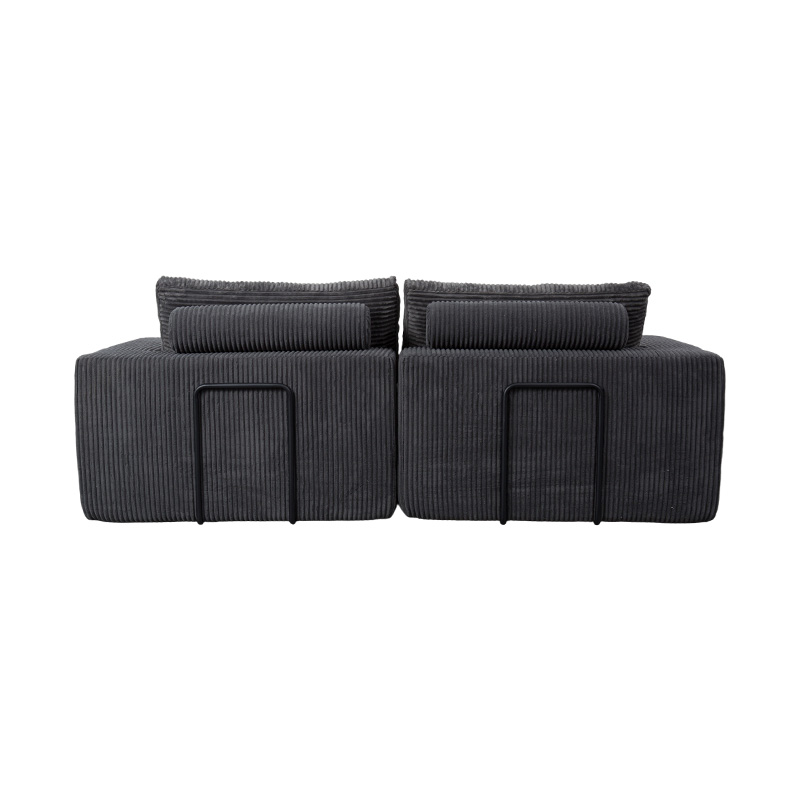 Sofá convertible moderno en pana gris oscuro con cojines, diseño modular flexible