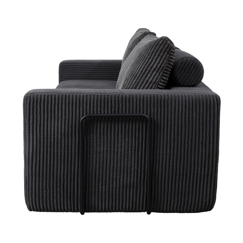 Sofá convertible moderno en pana gris oscuro con cojines, diseño modular flexible