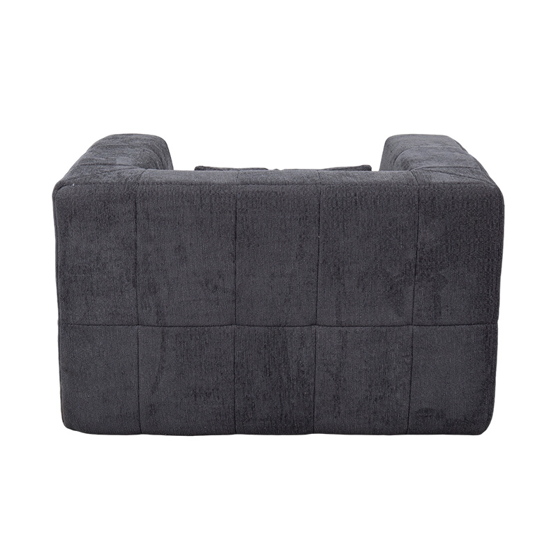 Sofá lounge individual de espuma completa con terciopelo gris oscuro y diseño de bloques geométricos