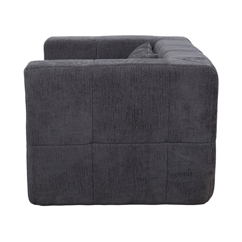 Sofá lounge individual de espuma completa con terciopelo gris oscuro y diseño de bloques geométricos