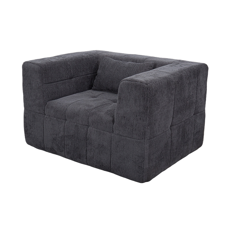 Sofá lounge individual de espuma completa con terciopelo gris oscuro y diseño de bloques geométricos