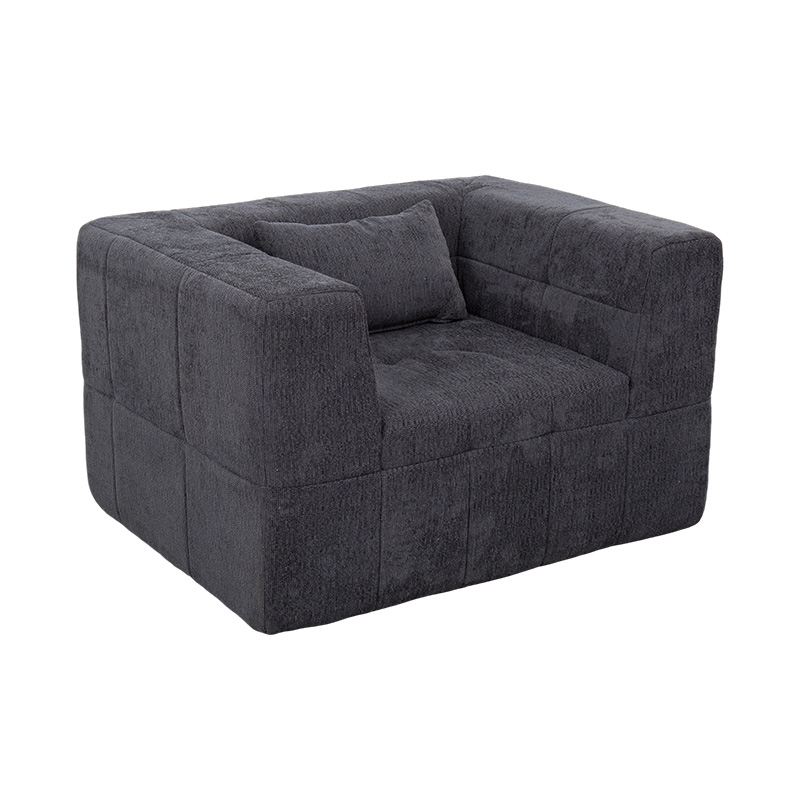 Sofá lounge individual de espuma completa con terciopelo gris oscuro y diseño de bloques geométricos